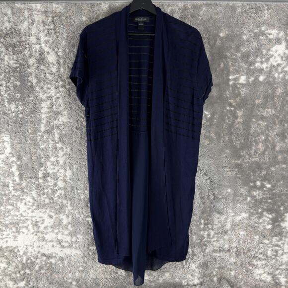 August Silk Size XL Semi Sheer Casual Open Front Cardigan Sweater Blue - Picture 1 of 7